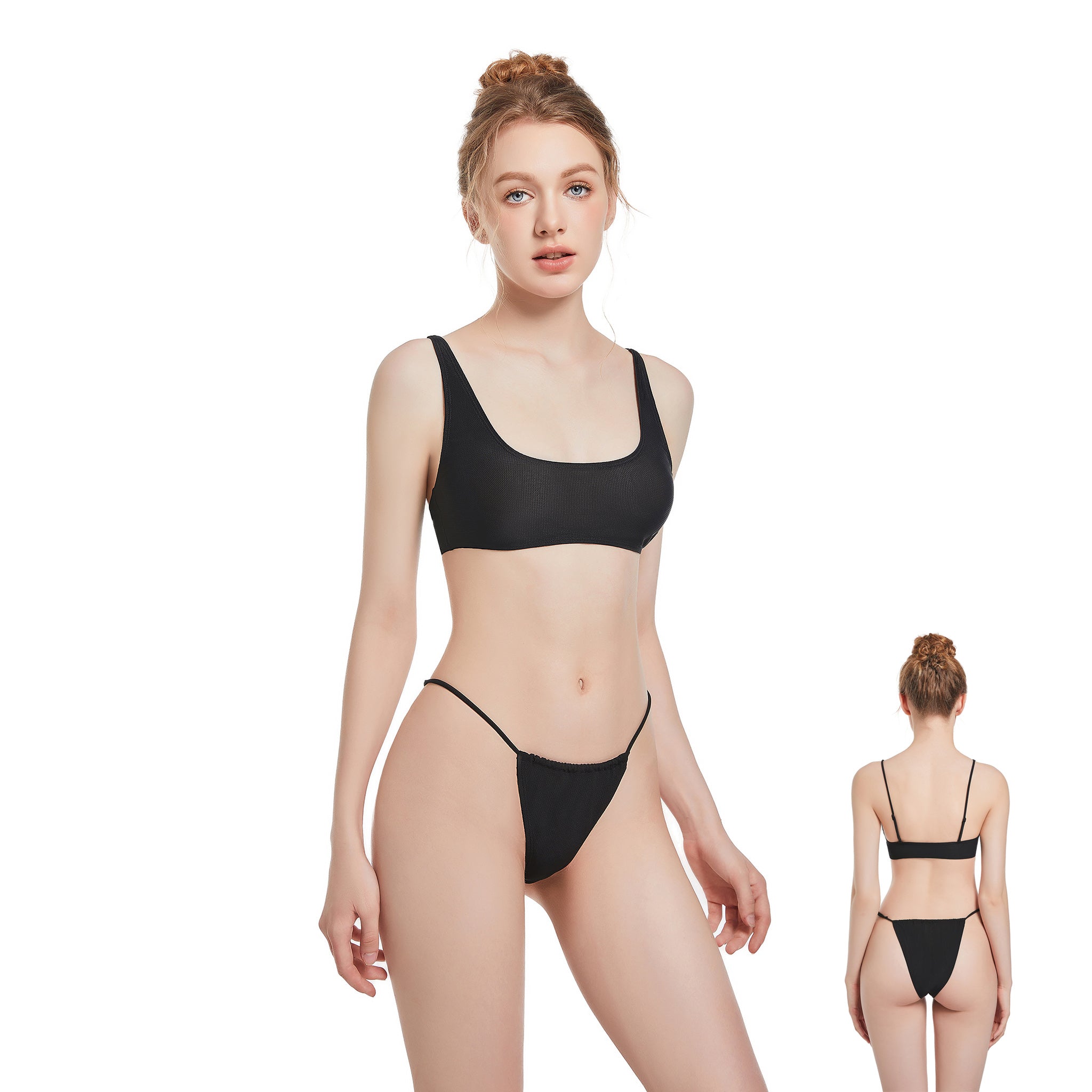 Zweiteiliger Bräunungs-Bikini-Set – Minimiert Bräunungslinien UV-durchlässiger Badeanzug – Verstellbarer, fester Träger, sportlicher Triangel-Badeanzug, Onyx-Schwarz