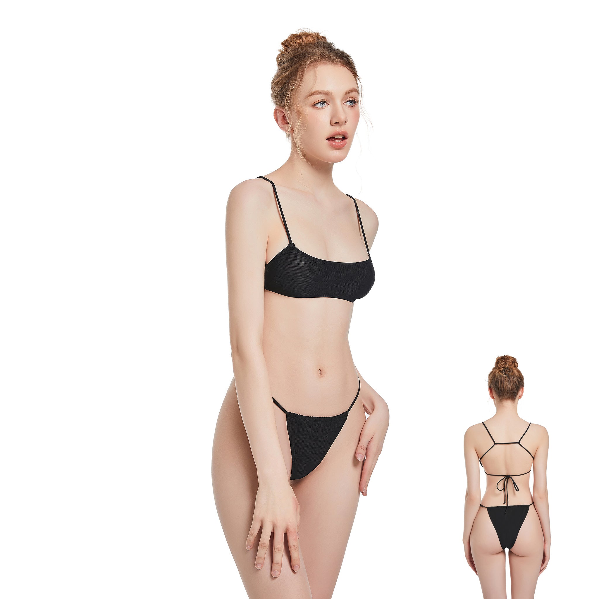 Criss-Cross Bräunungs-Bikini-Set – Minimiert Bräunungslinien UV-durchlässiger Badeanzug – Zweiteiliger, verstellbarer Spaghetti-Träger-Badeanzug mit festem Unterteil, Onyx-Schwarz