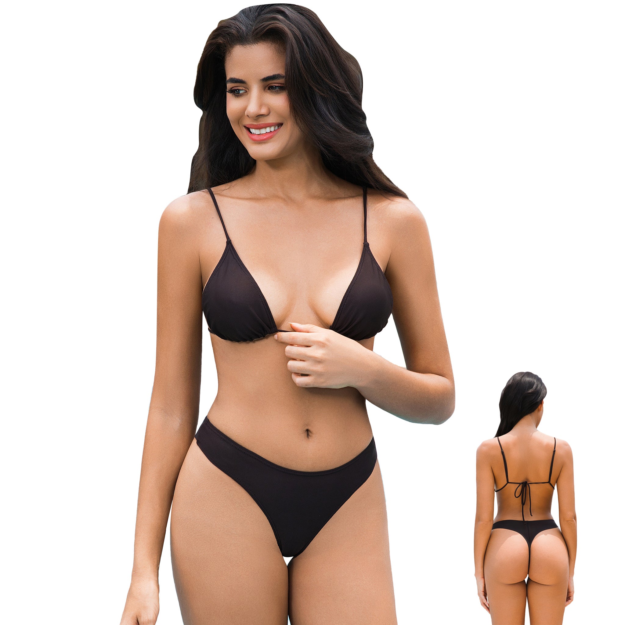 Damen Triangel Bikini Set - Braun Tan Through 2-teilige Bademode - Minimiert Bräunungslinien UV-durchlässig Frau Verstellbare Träger High Cut Thong Badeanzug