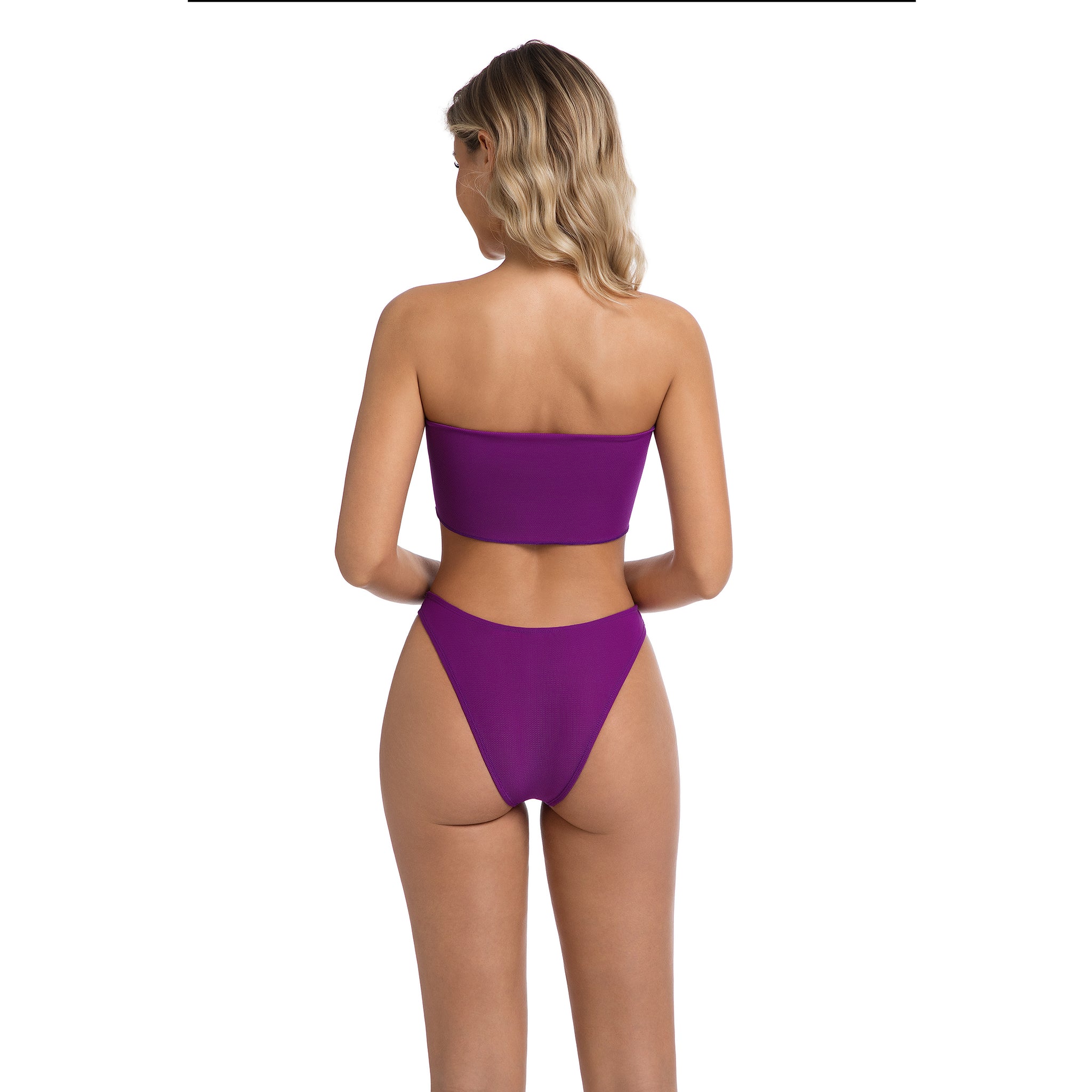 Trägerloses Bandeau Bikini-Set Violett Abnehmbare Schleife Oberteil Damen Minimiert Bräunungsstreifen Tan Through Zweiteiler für Frauen