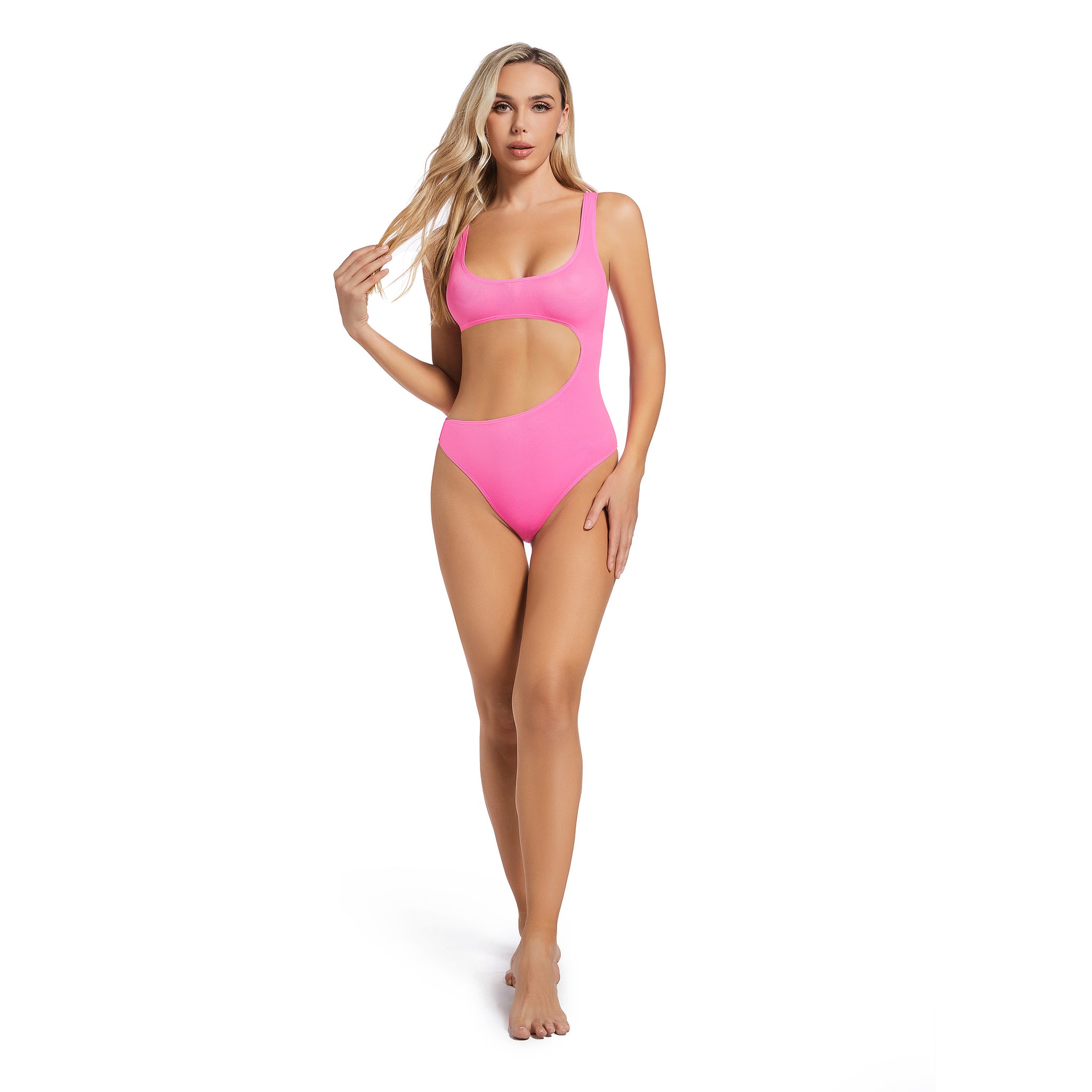 Minimizer Sonnenbräune Rosa Einteiler Badeanzug für Damen – Asymmetrischer Cutout Damen Monokini – Bräunungsfreundlicher Gerippter U-Ausschnitt Damen High Leg Badeanzug