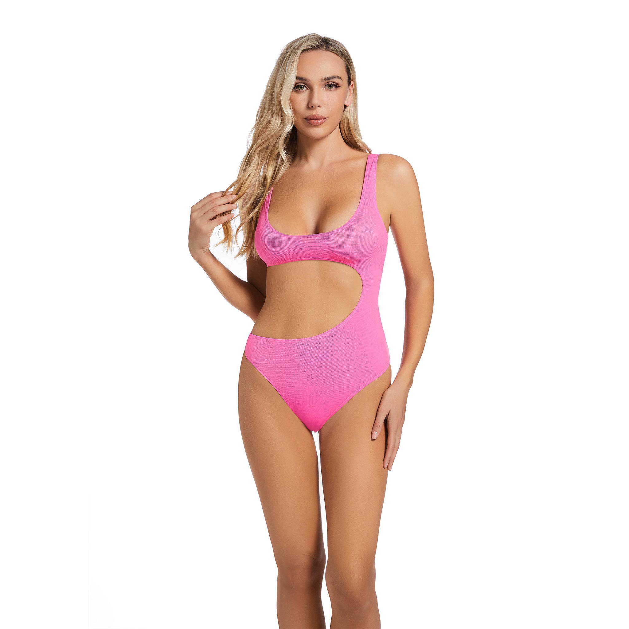 Minimizer Sonnenbräune Rosa Einteiler Badeanzug für Damen – Asymmetrischer Cutout Damen Monokini – Bräunungsfreundlicher Gerippter U-Ausschnitt Damen High Leg Badeanzug
